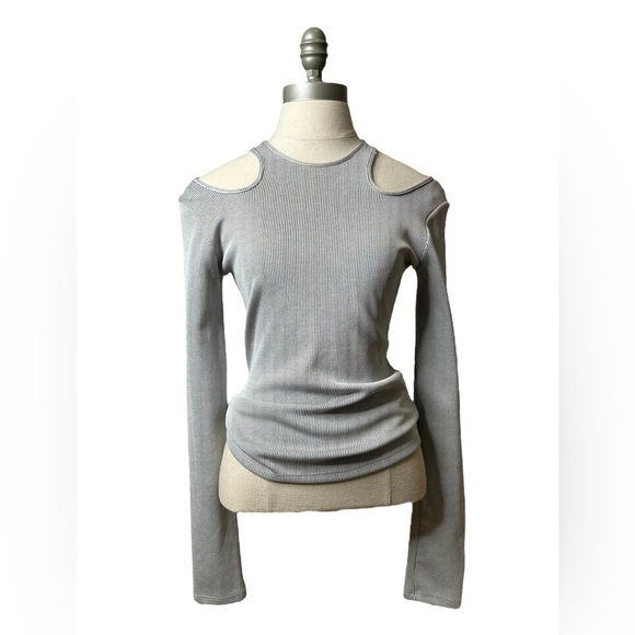 Zara White Black Collection Ribbed Cold Shoulder Cutout Long Sleeve Top Large - Picture 7 of 15